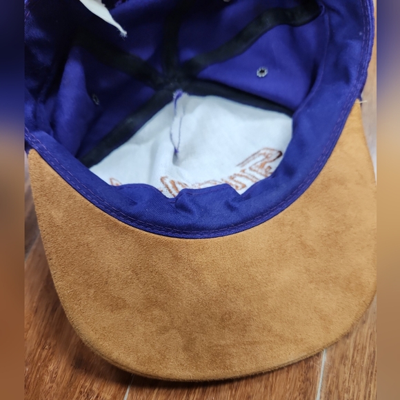 Vintage Snap-on Tools Hat 90s Purple Snapback Cap Brown Suede Brim - Picture 5 of 6